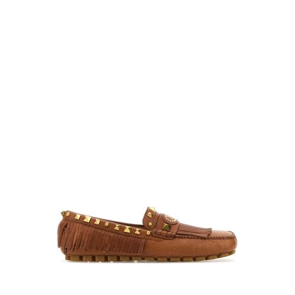 Valentino Garavani Women Caramel Leather Plaster Caster Loafers